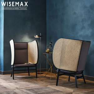 WISEMAXFURNITURE Mobilier moderne simple en bois pour hôtel Cadre en bois massif Rotin <span class=keywords><strong>Canne</strong></span> Double Seat Love Sofa Set High Back Lounge Sofa - Product Image 4