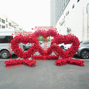 DKB Hot Selling Romantic Artificial <b>Flower</b> Heart Shaped Arch Backdrop Red White Silk love Heart <b>Flower</b> Arch for Wedding Decor - Product Image 2