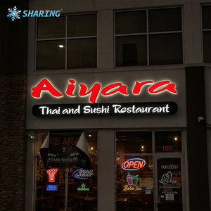 Enseigne LED pour restaurant de sushis, <span class=keywords><strong>lettres</strong></span> 3D lumineuses rouges et halo pour la restauration asiatique - Product Image 1