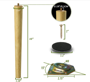 Pieds de remplacement en bois d'hévéa pour meubles, pieds de table ronds robustes en bois pour meubles de maison - Product Image 2