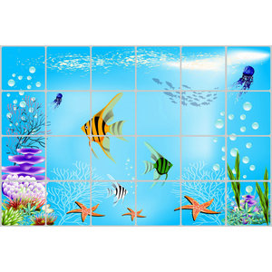 Autocollant mural Aixin 60x90 cm, scène sous-marine de dessin animé, imperméable, résistant à l'huile, décoration de la maison, design moderne rectangulaire - Product Image 1