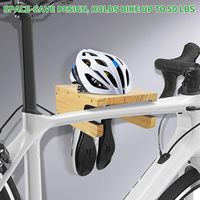 Support mural pour vélo en bois avec étagère et crochets pour la maison, support de rangement horizontal pour vélo intérieur pour économiser de l'espace dans le garage