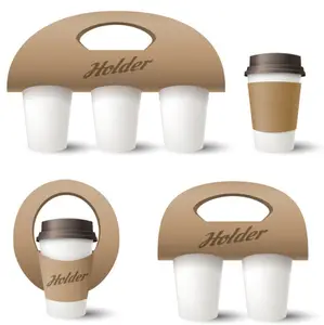 Porte-gobelet en carton jetable avec impression de logo personnalisé, porte-gobelet en papier à emporter, plateau de tasse à café