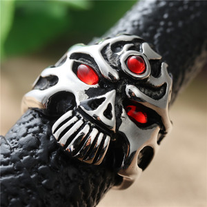 Skeleton Flame <b>Skull</b> <b>Ring</b> Silver Red Eye Bezel Setting Men's Fashion Jewelry Gift - Product Image 4