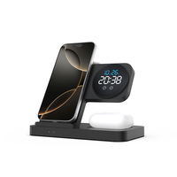 Base de Carga Inalámbrica 3 en 1, Estación de Carga Rápida de 15W, Reloj Despertador Digital, Soporte Multifuncional para Teléfono, Reloj y Auriculares, ABS