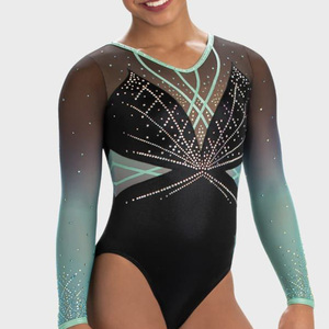 Justaucorps de gymnastique et de danse personnalisé à paillettes et strass, dos nu, pour filles - Vêtement respirant, à séchage rapide et écologique - Product Image 1