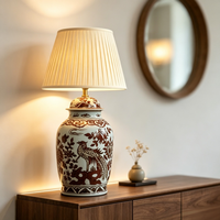 Lampe de table en céramique de style antique oriental, grande taille, motif oiseaux et fleurs, pour l'éclairage intérieur des villas et des hôtels