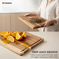 Ensemble de 3 planches à découper en bois d'acacia durable, 2 cm d'épaisseur, à grain transversal, avec logo gravé sur mesure, pour charcuterie et support à viande avec récupération des jus