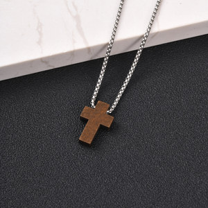 Religious Wood Cross Stainless Steel Chain Necklace Bulk Christian Gift for Men <strong>Women</strong> Bible Verse Party Favor Pendant <strong>Crucifix</strong> - Product Image 3