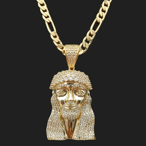 Pendentif Jésus classique pour homme, plaqué or, en cuivre, serti de zircone cubique, style hip-hop, personnalisé - Product Image 5