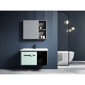 Mueble de Baño CR de 80 cm con Lavabo de Cerámica Integrado, Gabinete de Aleación de Aluminio y Espejo Iluminado - Product Image 3