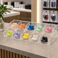 Présentoir personnalisé en acrylique transparent pour bouchons d'oreilles, petit support d'accessoires de vente au détail avec compartiments ronds, logo OEM, ensemble de présentoirs de comptoir