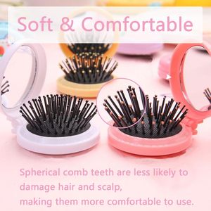 Wholesale Multicolor Mini Folding Travel Pop-up Airbag Hair <b>Brush</b> Cartoon Cute <b>Round</b> Pocket Comb with Mirror - Product Image 3