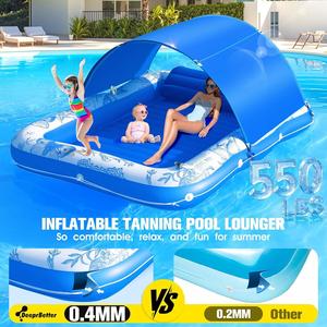Tumbona de <span class=keywords><strong>piscina</strong></span> de bronceado inflable de PVC sin ftalatos duraderos personalizados de fábrica 81x60 pulgadas con dosel, soporte para bebidas y línea de agarre - Product Image 3