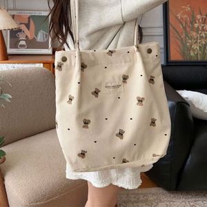 Fashionable Soft Corduroy Fabric Women's Tote Bag Ribbon Rope Handles <b>Large</b> Capacity Shopping Tote Eco-friendly Customized Logo - Product Image 2