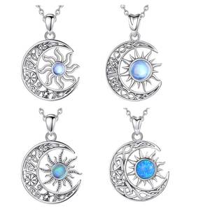 Changda jewelry 925 Sterling silver viking moonstone opal sun and crescent moon star collane <span class=keywords><strong>con</strong></span> ciondolo - Product Image 1