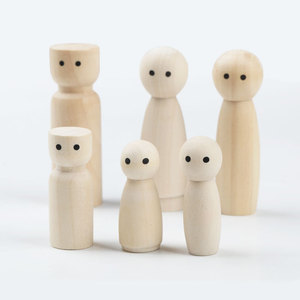 Figuras de madera natural en blanco para manualidades DIY, juguetes hechos a mano para niños con ojos y sonrisas impresas. - Product Image 3