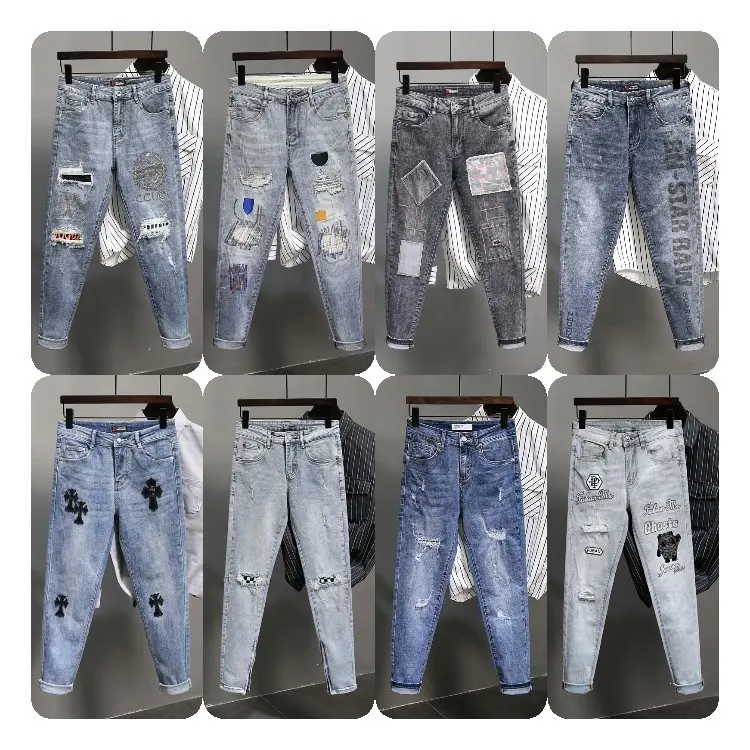 Cheap Wholesale new design men's jeans fashion men's elastic jeans trousers good quality zipper jeans for men