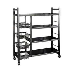 Étagère de <span class=keywords><strong>rangement</strong></span> de cuisine mobile et durable à quatre niveaux en acier au carbone noir, pour légumes et casseroles, à poser au sol - Product Image 5