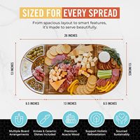 Plateau de service à fromage magnétique personnalisé en 3 parties, en bois d'acacia, grand plateau à charcuterie avec support pour 4 couteaux