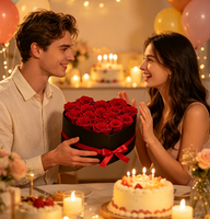 Boîte cadeau en forme de cœur avec 16 roses éternelles, rose éternelle, cadeau de la Saint-Valentin pour petite amie, épouse, arrangement floral romantique