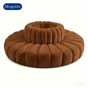 Canapé rond capitonné de luxe moderne, canapé incurvé en velours pour hall d'hôtel, salon - Product Image 6