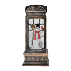 Venta caliente Navidad clásico Vintage lindo muñeco de nieve con sombrero negro bufanda roja tomando escoba invierno en teléfono