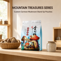 Sachet personnalisé imprimé motif champignon, fermeture éclair, qualité alimentaire, pour délices de la montagne, champignons Shiitake, OEM, marque privée, vente en gros
