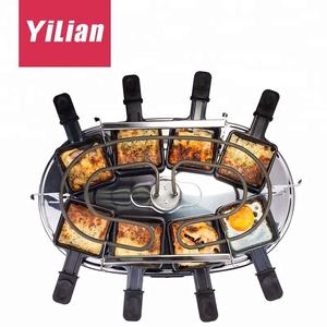 Barbecue électrique rond de table antiadhésif avec 8 plateaux chauffants et dispositif de sécurité anti-flamme pour cuisine intérieure et extérieure - Product Image 2