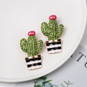 Pendientes de aleación con diamantes para mujer, diseño 2019, forma de cactus natural, estilo fresco y elegante. - Product Image 3