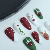 Uñas artificiales hechas a mano; Estilo festivo de dibujos animados pintados a mano; Uñas reutilizables de alta calidad.