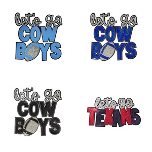 Patch à paillettes Let's Go Cowboys, bleu roi, avec lettres de football brodées, pour le soutien des équipes le jour du match, badges pour veste en jean - Product Image 1