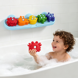 Jeu de jouets de bain Montessori OEM pour enfants, anneaux empilables animaux marins, ventouses éducatives pour la douche et la piscine - Product Image 2