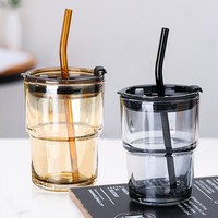 Gobelet en verre de couleur claire Borosilicate réutilisable, tasse à café de voyage, tasse à lait pour enfants avec paille et couvercle