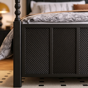 Premium Black Solid Wood Bed Frame French Vintage Multi-arched Panel Carved Headboard Turned Post Bedroom Furniture Stable Home - Product Image 4