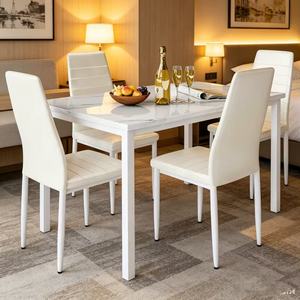 Meilleures ventes - Ensemble <span class=keywords><strong>de</strong></span> <span class=keywords><strong>table</strong></span> et chaises <span class=keywords><strong>de</strong></span> salle à manger en imitation marbre pour quatre personnes, équipé <span class=keywords><strong>de</strong></span> chaises rembourrées en cuir - Product Image 1