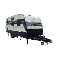 Caravane tout-terrain robuste de grande taille pour 2 personnes, avec châssis renforcé, pour les aventures en plein air, dotée d'une douche intégrée