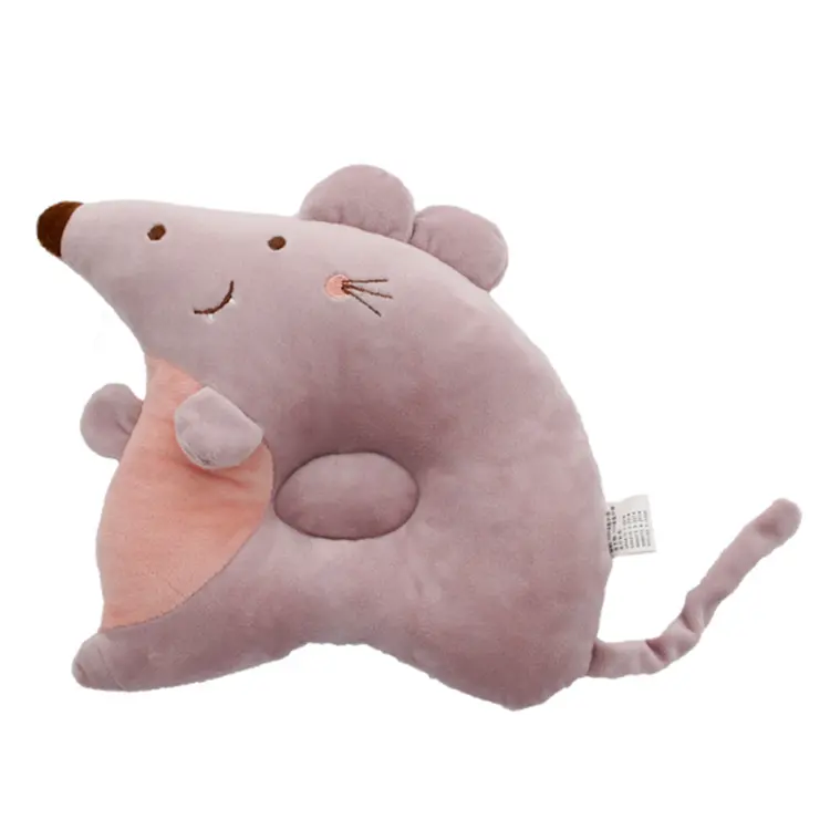 Newly Cartoon Pink Comfortable Plush Animal Baby Head Pillow OEM Custom LOGO Soft Stuffed Mouse Baby Pillow