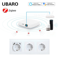 UBARO Tuya Zigbee EU Prise murale intelligente Schuko USB Type-C 16A avec panneau en verre trempé compatible avec Alexa Google Home Smart Life APP