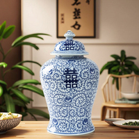 Vase de table en porcelaine traditionnelle de Jingdezhen, bleu et blanc, art déco, céramique chinoise, double bonheur, collection antique de mariage