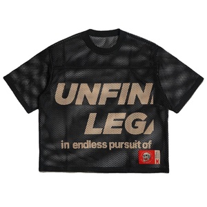 T-shirt Personalizzata Retrò in Mesh Stile Streetwear da Tifoso di Football Americano con Stampa Serigrafica e Grafica a Lettere, Vestibilità Boxy Corta, Colore Nero - Product Image 1