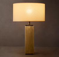 Lampe de chevet moderne E26 flexible et simple, base rectangulaire en laiton, abat-jour en lin, LED à intensité variable pour chambre et bureau