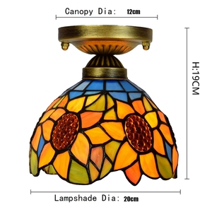 Tiffany Schaduw Ronde Led Plafond Lamp Voor Slaapkamer Lamp Antieke Barok Zonnebloem Patroon Gebrandschilderd Glas Decor Lamp - Product Image 4