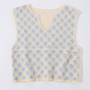 Gilet maglione lavorato a maglia senza maniche con bottone all'uncinetto gilet lavorato a maglia Cardigan pastello all'uncinetto - Product Image 1