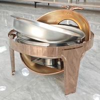 Chauffe-Plat Classique en Acier Inoxydable et Verre avec Couvercle Roulant Doré 6L – Réchaud de Table pour Buffet, Traiteur, Hôtels, Mariages et Événements