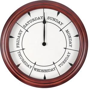 Horloge murale en verre trempé en bois massif Cadre rond en bois massif Horloge de semaine avec marqueurs de <span class=keywords><strong>midi</strong></span> et de <span class=keywords><strong>minuit</strong></span> Montage mural silencieux - Product Image 6