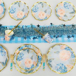 DAMAI Flower Tea Party Macaron Blue Girls Birthday <b>Disposable</b> Premium Party <b>Tableware</b> Dinnerware Paper Cups Napkins Plates - Product Image 1