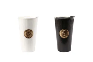 Kalring oems mug keramik dengan lembar piring tembaga mug keramik hitam cangkir kopi keramik