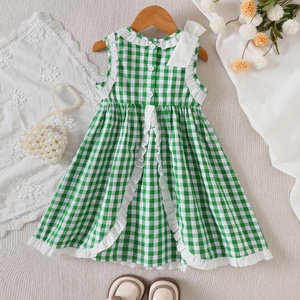 Abito estivo casual senza maniche a quadri <span class=keywords><strong>verde</strong></span> e bianco con fiocco e pizzo per bambina/neonata - Product Image 2
