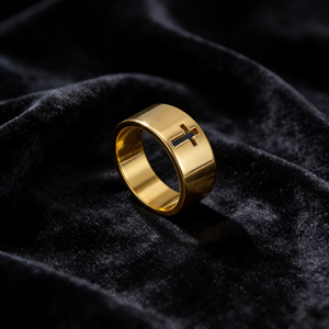 Anillo de acero inoxidable mate hueco con diseño de cruz para hombre, joyería cristiana, venta al por mayor. - Product Image 6